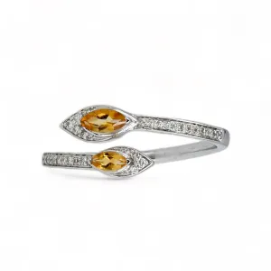 10K White gold petals citrine November stone and diamonds ring-24517