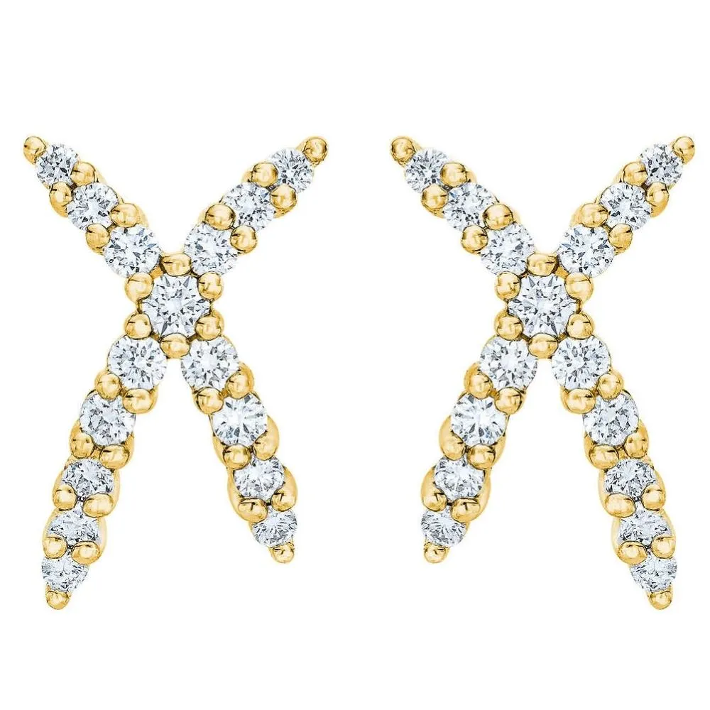 1/2Ct T.W. Diamond Fashion Women's X Shape Lab Grown Earrings 10k Gold Studs