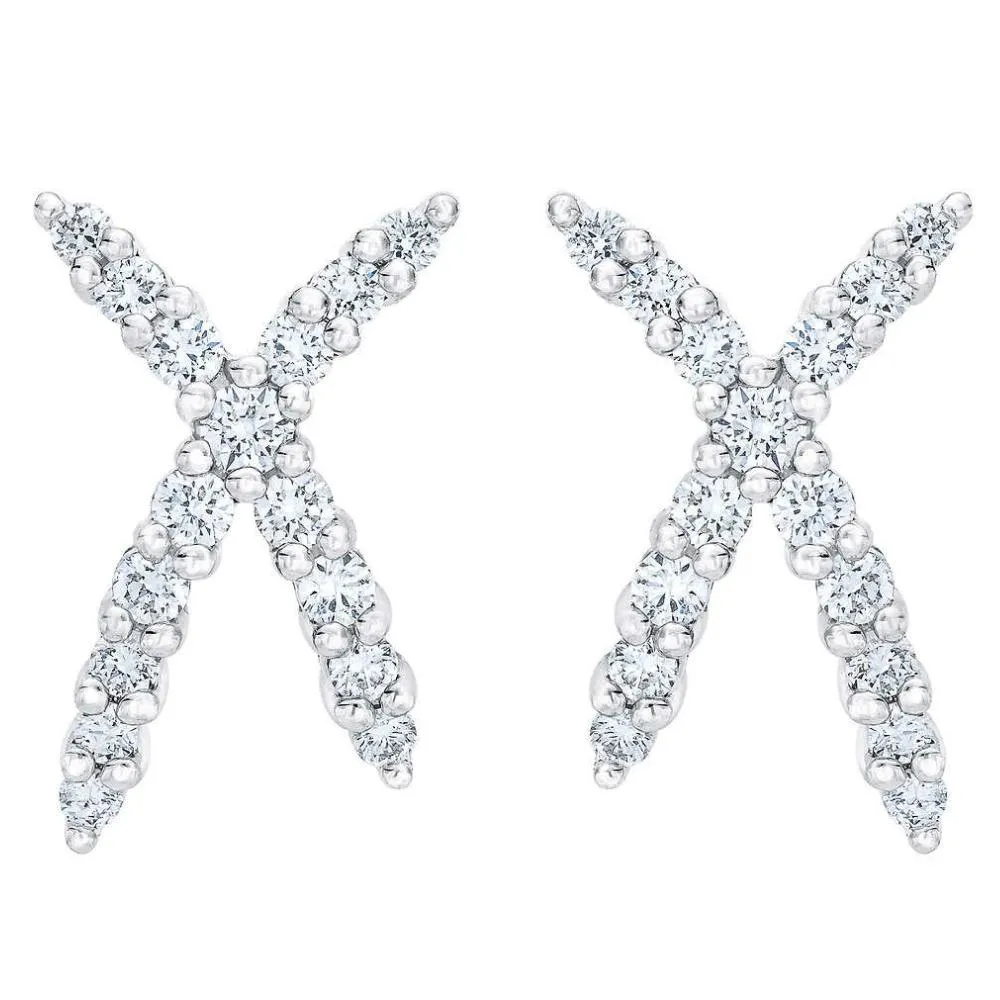 1/2Ct T.W. Diamond Fashion Women's X Shape Lab Grown Earrings 10k Gold Studs