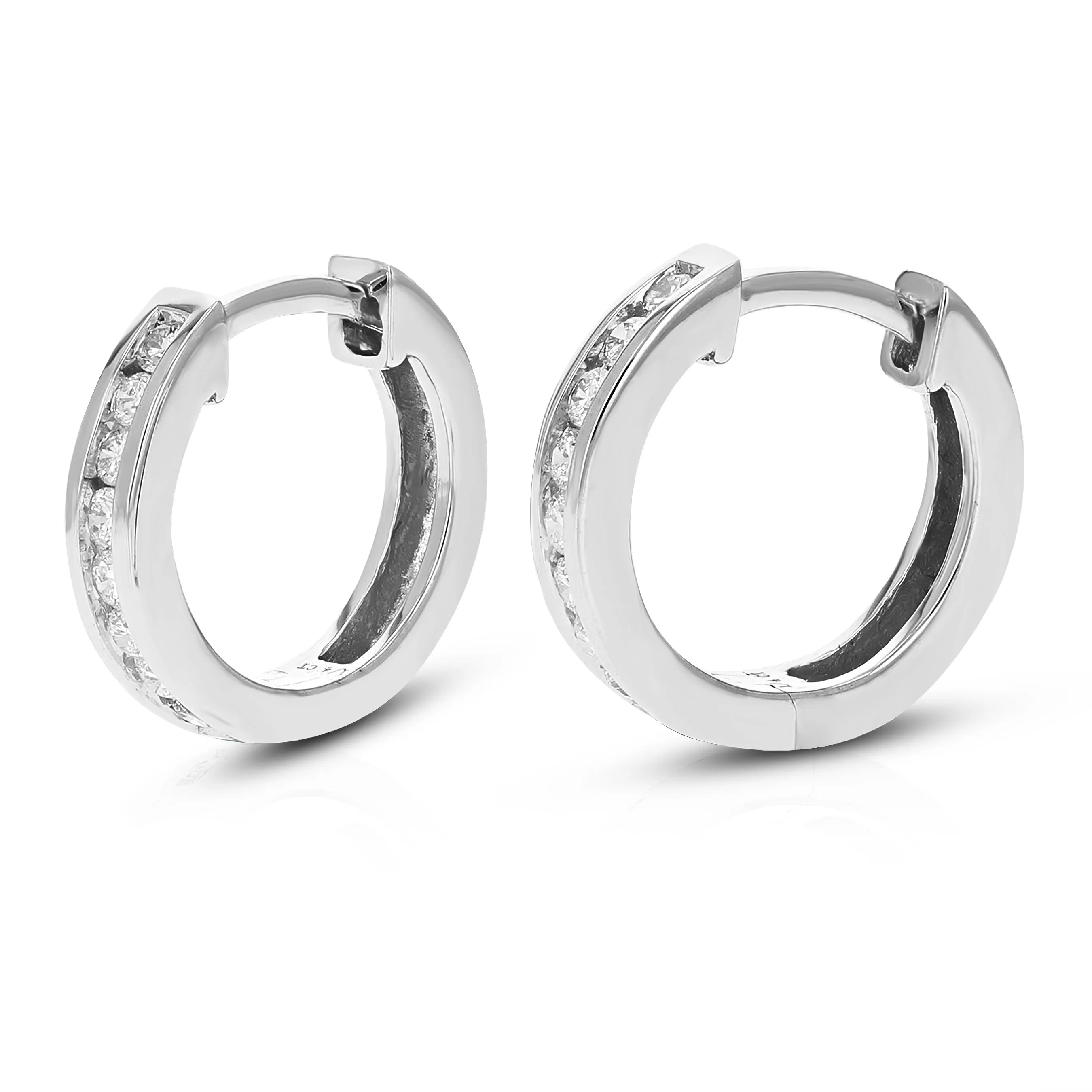 1/4 cttw Lab Grown Diamond Hoop Earrings Channel Sterling Silver