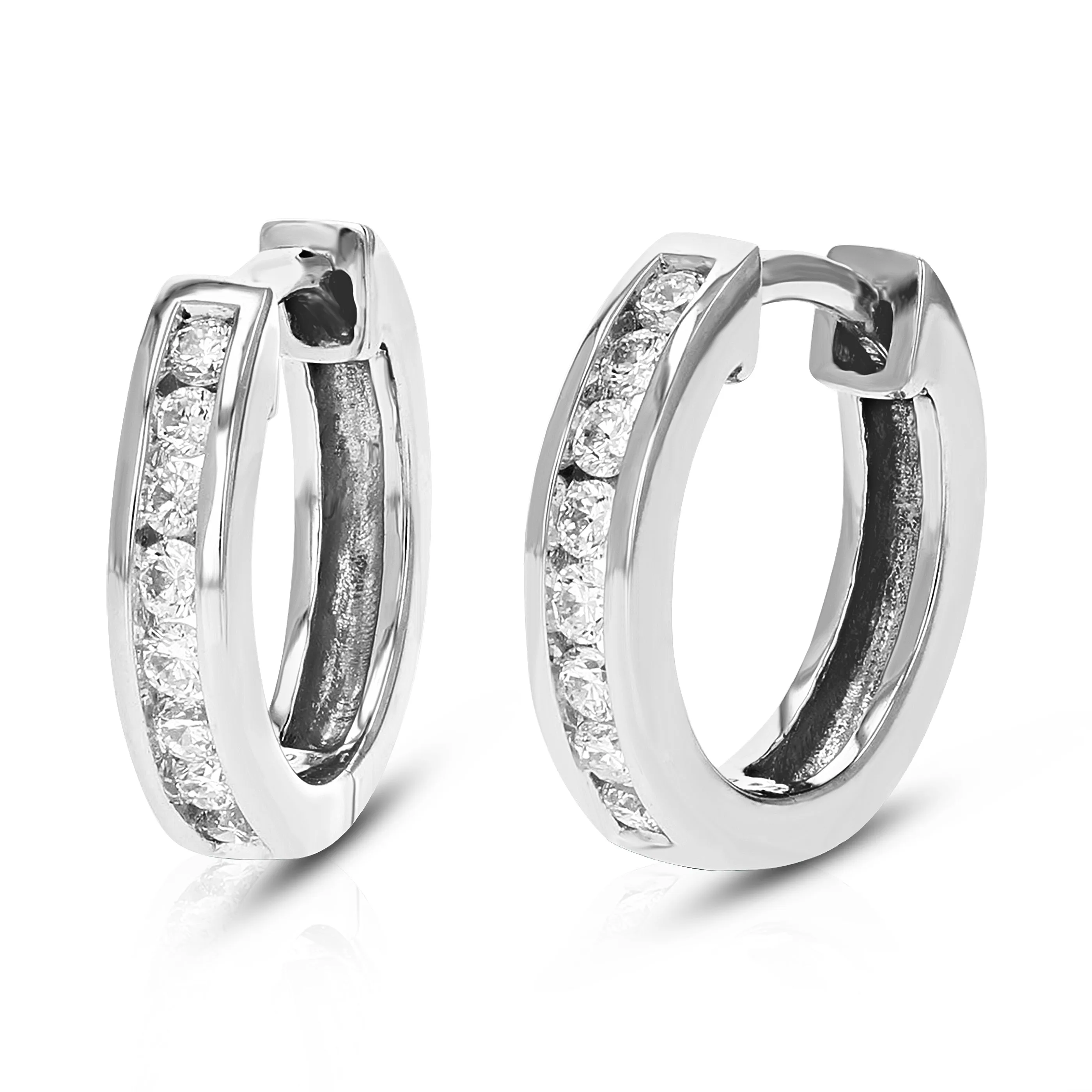 1/4 cttw Lab Grown Diamond Hoop Earrings Channel Sterling Silver