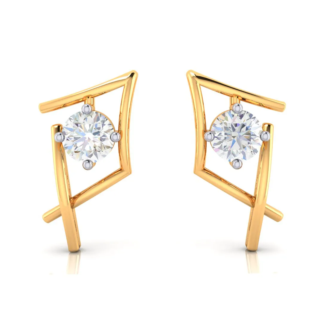 14k Delightful Gold Earrings With American Diamonds