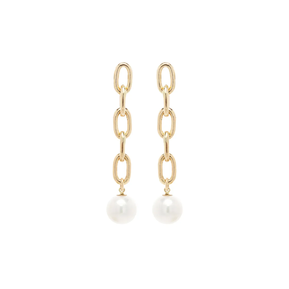 14k Extra Large Oval Link Chain Pearl Drop Earrings