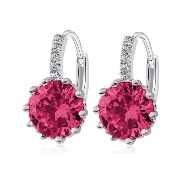 14K Gold Plated Pretty Fuschia 3.5CTW CZ Solitaire Hoop Earrings for woman