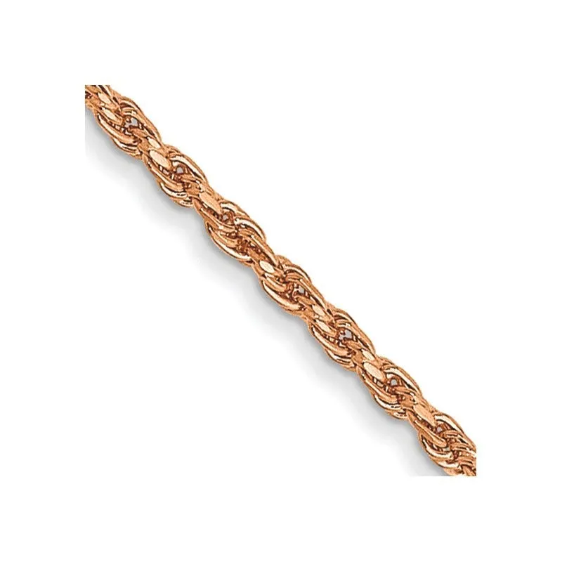 14K Rose Gold 1mm Diamond-cut Man Made Rope with Lobster Clasp Chain Necklace