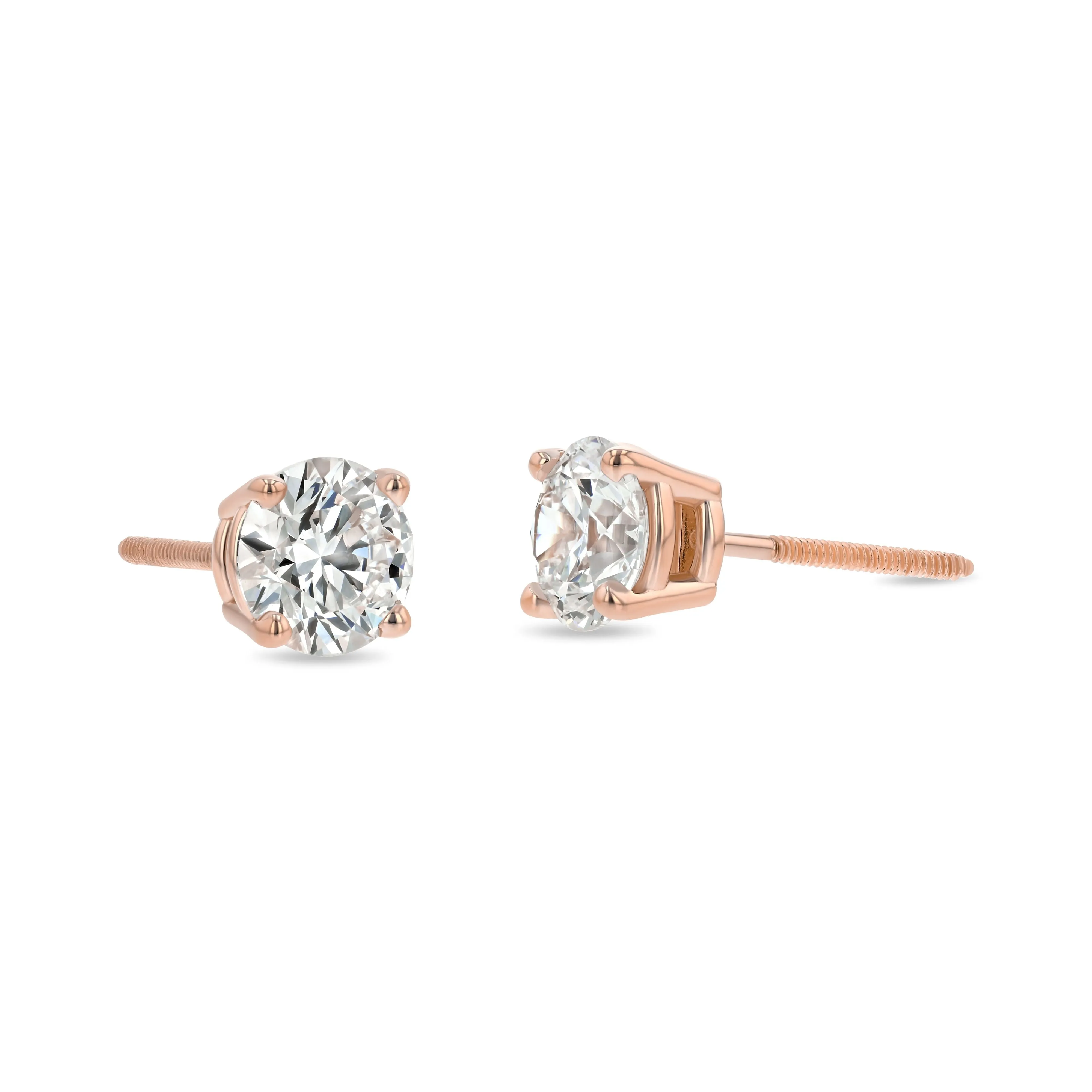 14k Rose Gold 4-prong Round Brilliant Diamond Stud Earrings (1.06 Ct. T.w., Vs1-vs2 Clarity, H-i Color)