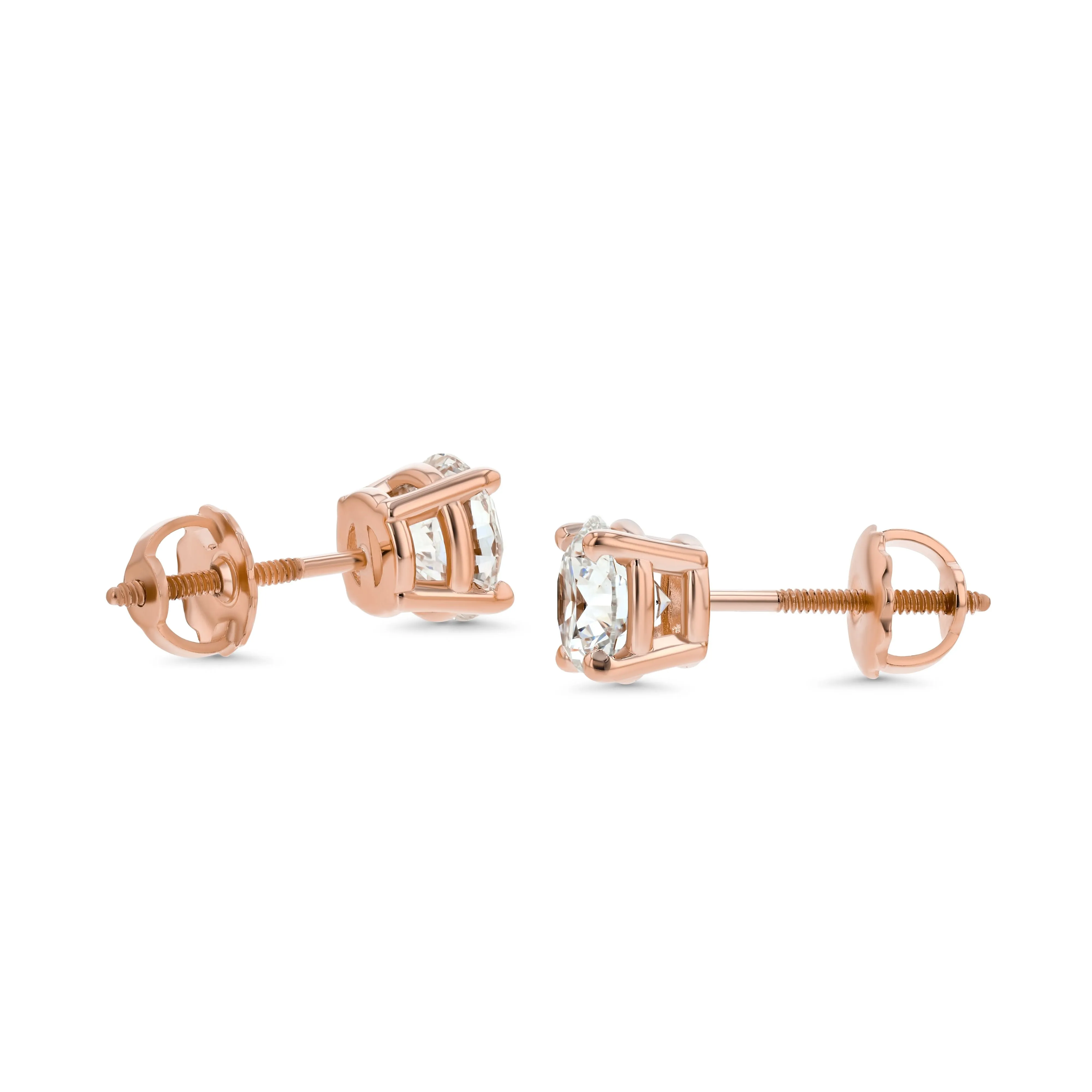 14k Rose Gold 4-prong Round Brilliant Diamond Stud Earrings (1.06 Ct. T.w., Vs1-vs2 Clarity, H-i Color)