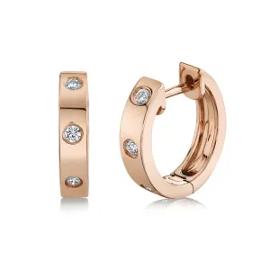 14K Rose Gold Diamond Huggie Hoop Earrings