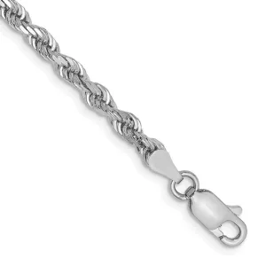 14K White Gold 8 Inch 3.35mm Diamond-cut Quadruple Rope Lobster Clasp Chain Bracelet