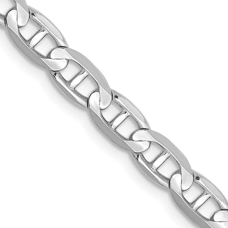 14K White Gold 8 inch 3.75mm Concave Anchor with Lobster Clasp Chain Bracelet