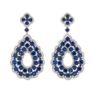 14k White Gold Diamond & Sapphire Drop Earrings