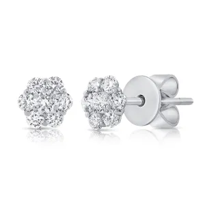 14k White Gold Diamond Flower Stud Earrings