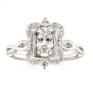 14K White Gold Forever Elegant Diamond Vintage Style Halo  Engagement Ring Semi-Mount