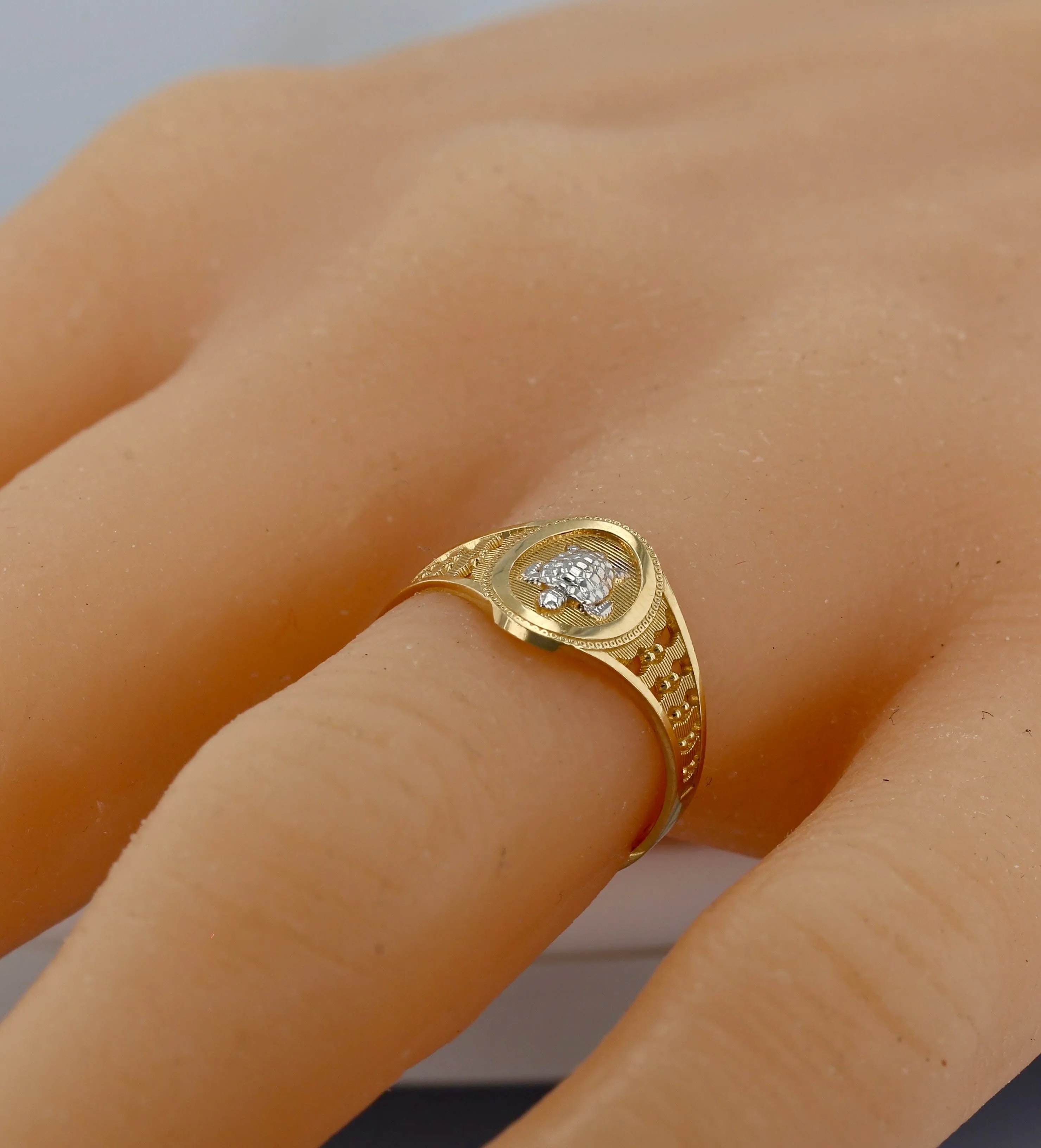 14K Yellow gold two tone turtle ring-224809