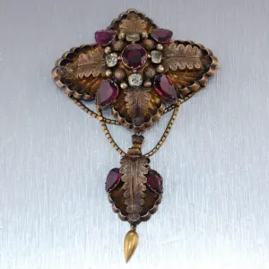 1850's Antique Victorian 14k Yellow Gold 6.50ctw Garnet Brooch Pin