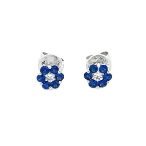 18k White Gold Diamond & Sapphire Flower Earrings