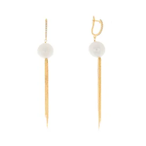 18k Yellow Gold Pearl Tassel Earrings