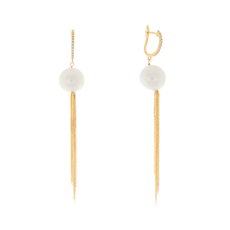 18k Yellow Gold Pearl Tassel Earrings