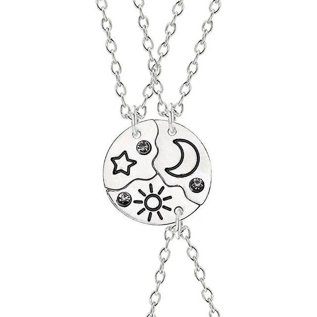 3 Piece Set Sun Moon Star Pendant Necklace Best Friend Bff Friendship Couple Necklace Fashion Jewelry