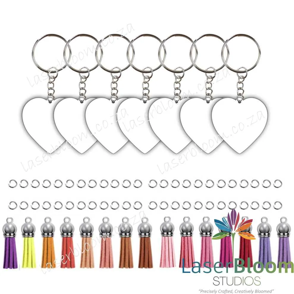 Acrylic Blank Heart Keyring Tassel Kit ~ Select Your Thickness (1.5mm, 2mm, 3mm)