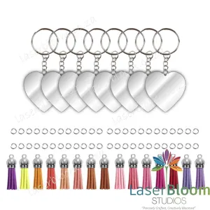 Acrylic Blank Heart Keyring Tassel Kit ~ Select Your Thickness (1.5mm, 2mm, 3mm)