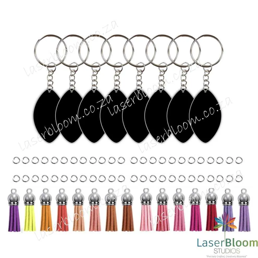 Acrylic Blank Rugby ball Keyring Tassel Kit ~ Select Your Thickness (1.5mm, 2mm, 3mm)