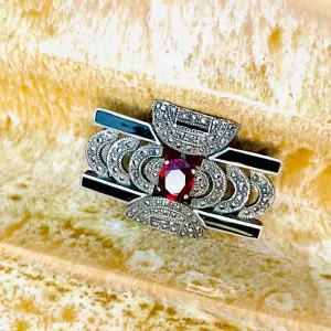 Antique Art Deco Sterling Silver 925 Marcasite Onyx Red Stone Brooch Pin 10.1g