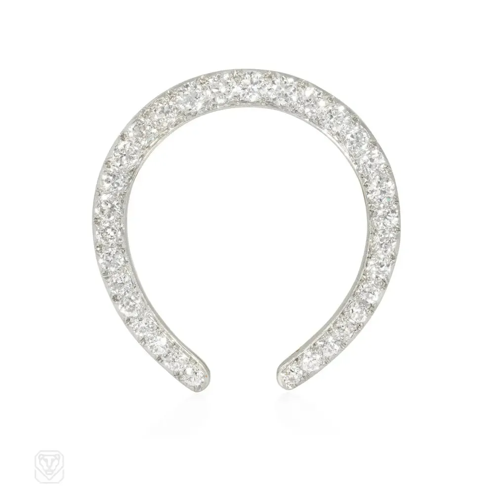 Antique diamond and platinum-topped gold horseshoe pin