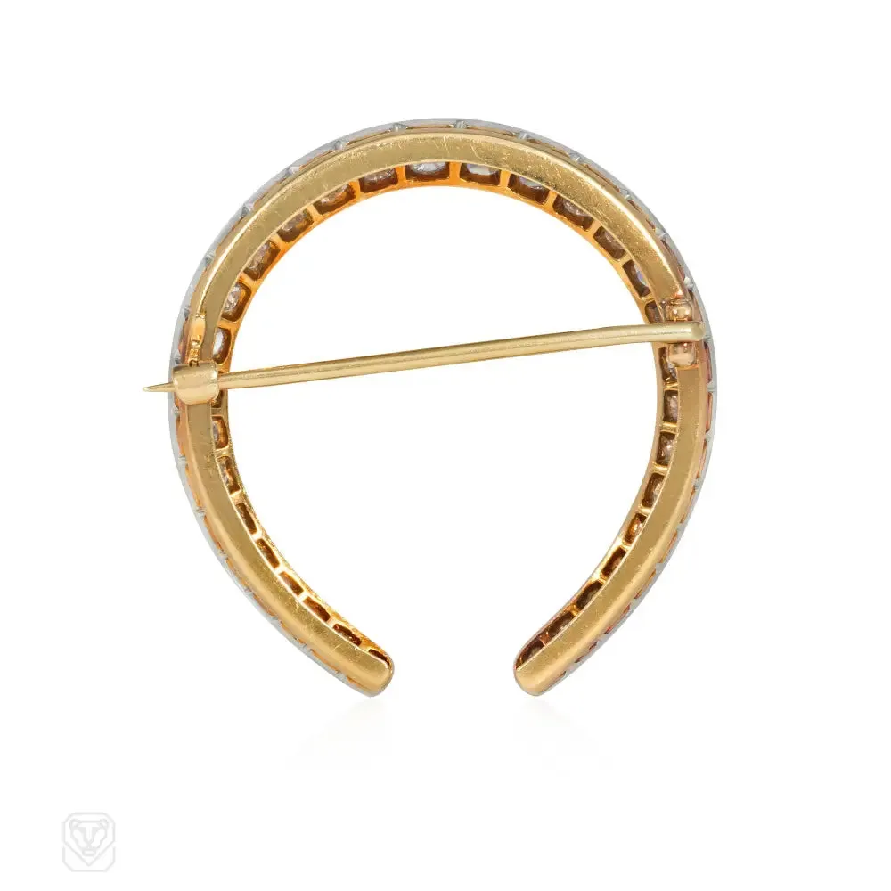 Antique diamond and platinum-topped gold horseshoe pin