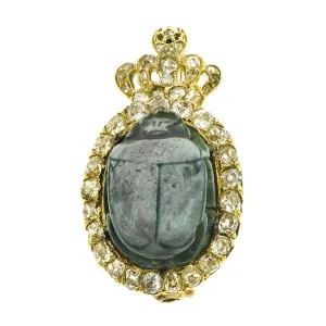 Antique Faience Scarab & Old Mine Diamond Pin