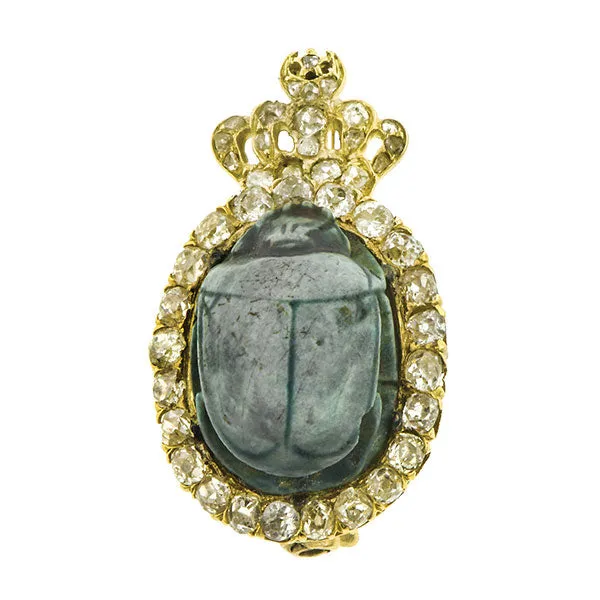 Antique Faience Scarab & Old Mine Diamond Pin