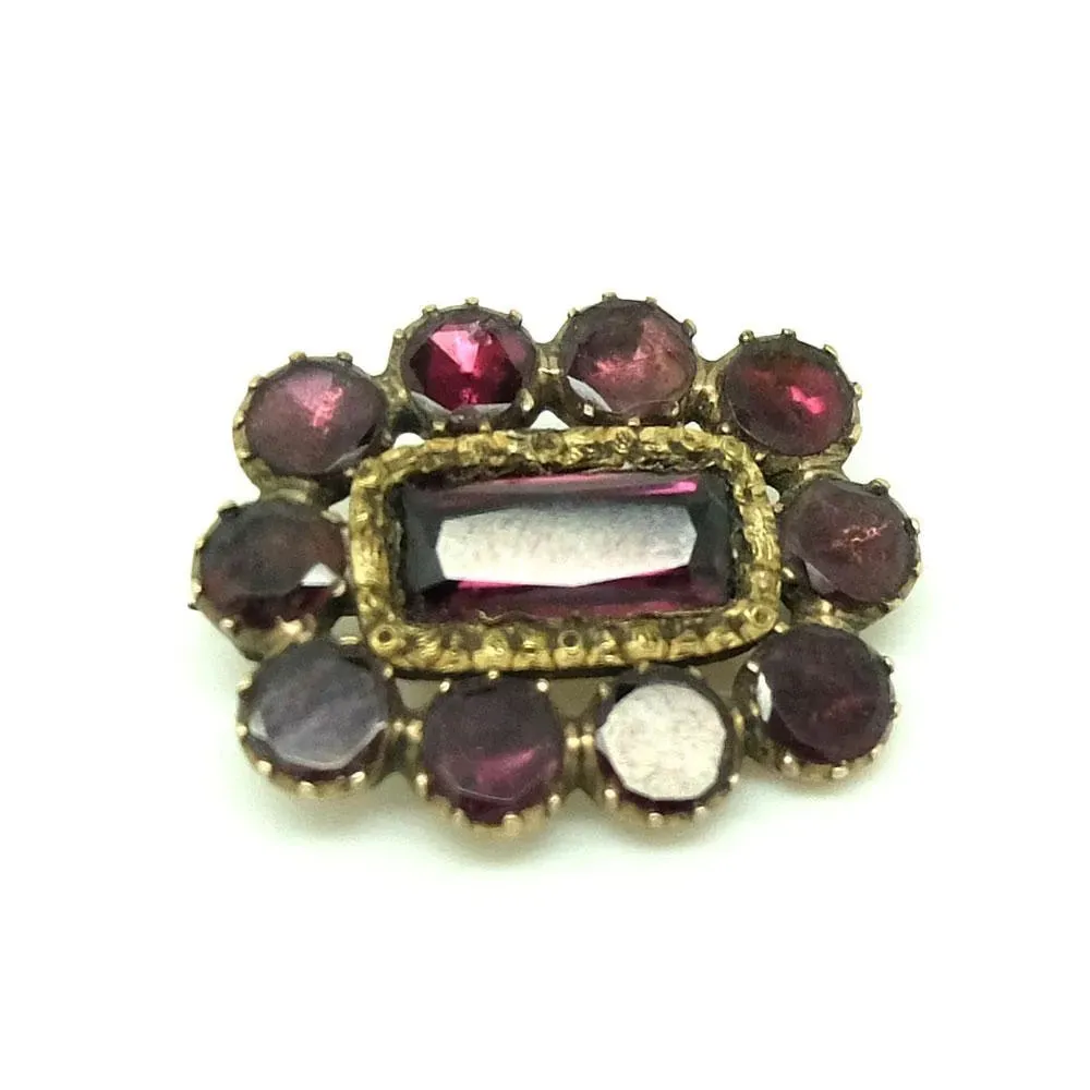 Antique Georgian Flat Cut Garnet 9ct Gold Brooch