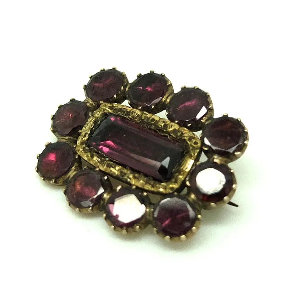 Antique Georgian Flat Cut Garnet 9ct Gold Brooch