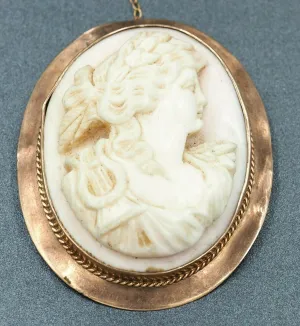 Antique Pink Conch Shell Cameo 9ct Rose Gold Brooch - c.1880