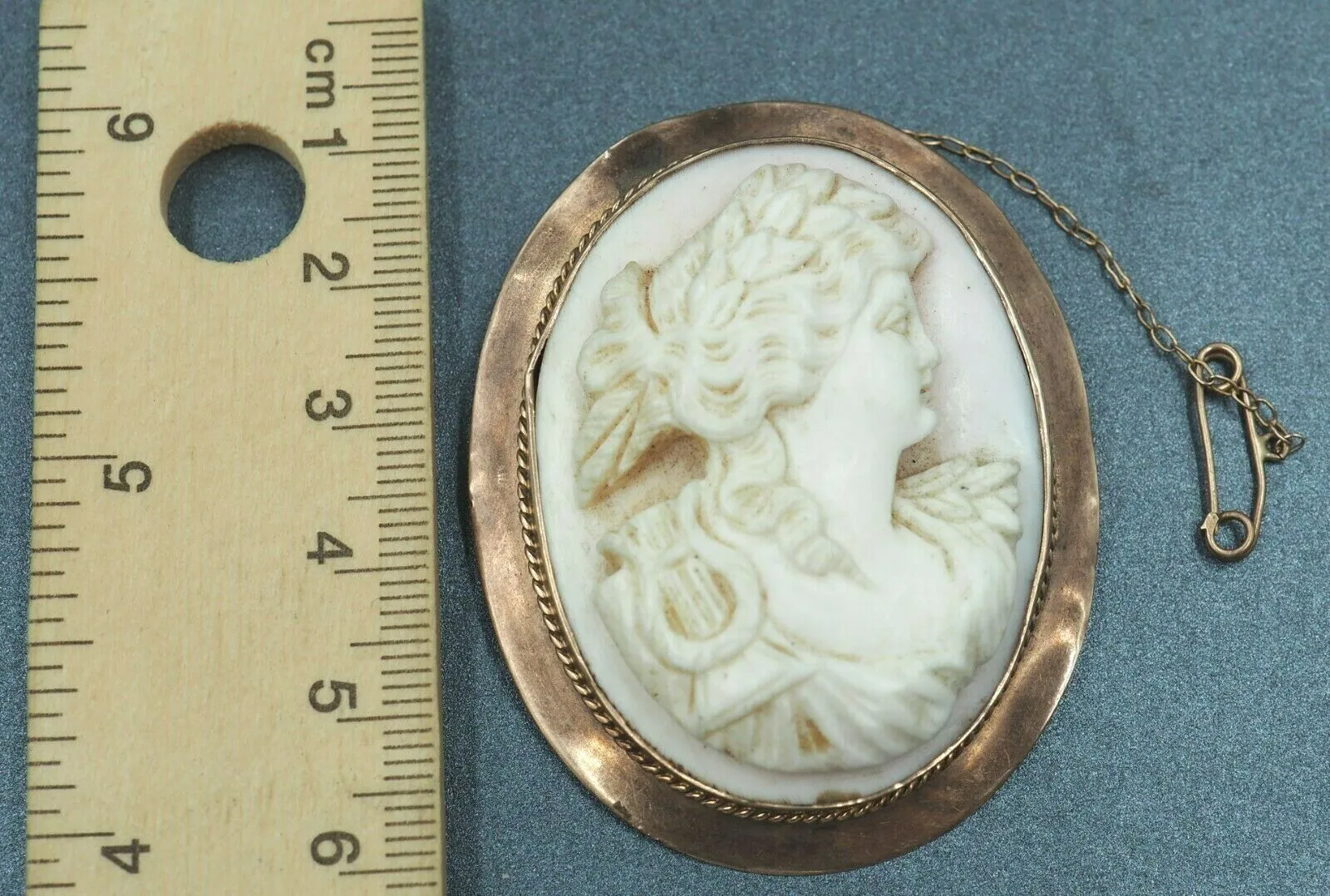 Antique Pink Conch Shell Cameo 9ct Rose Gold Brooch - c.1880