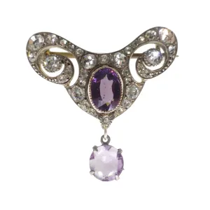 Antique Silver Amethyst Paste Brooch