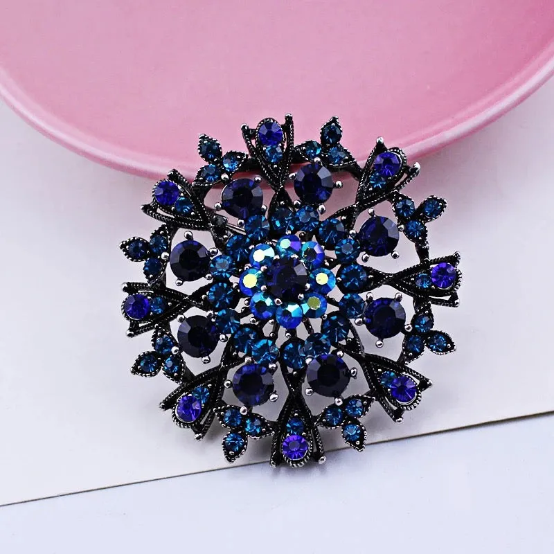 Antique Silver Rhinestone Brooch - Style 10 Blue