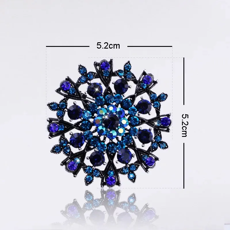 Antique Silver Rhinestone Brooch - Style 10 Blue