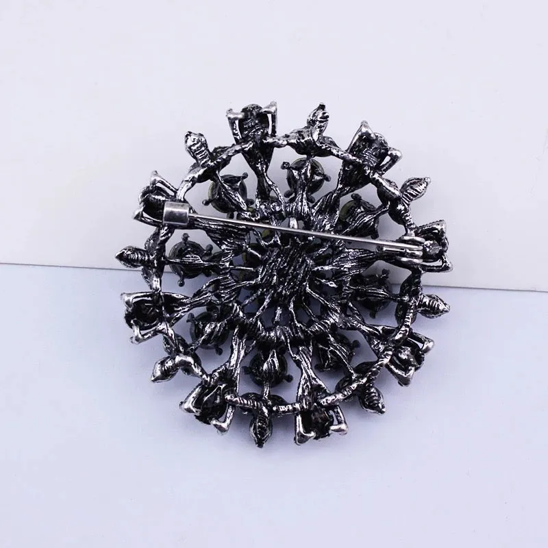 Antique Silver Rhinestone Brooch - Style 10 Blue