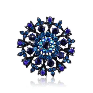 Antique Silver Rhinestone Brooch - Style 10 Blue