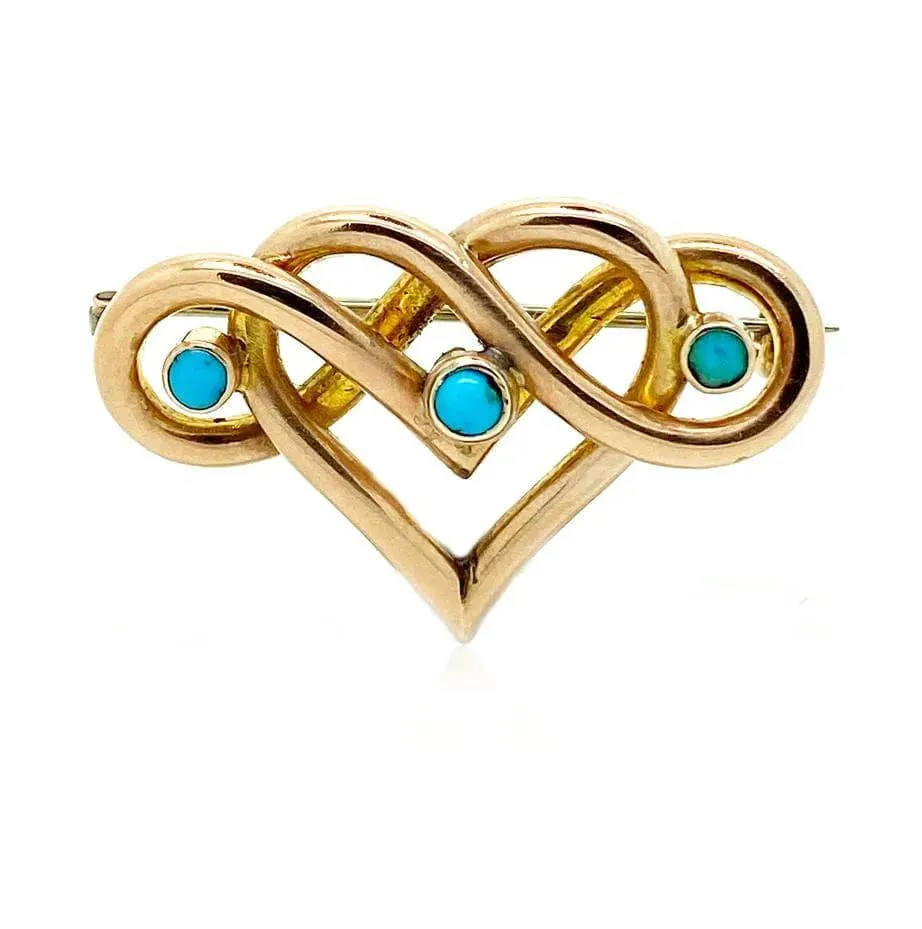 Antique Victorian Turquoise Heart 9ct gold Brooch