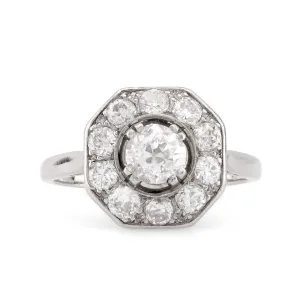 Art Deco French Diamond Platinum Cluster Ring