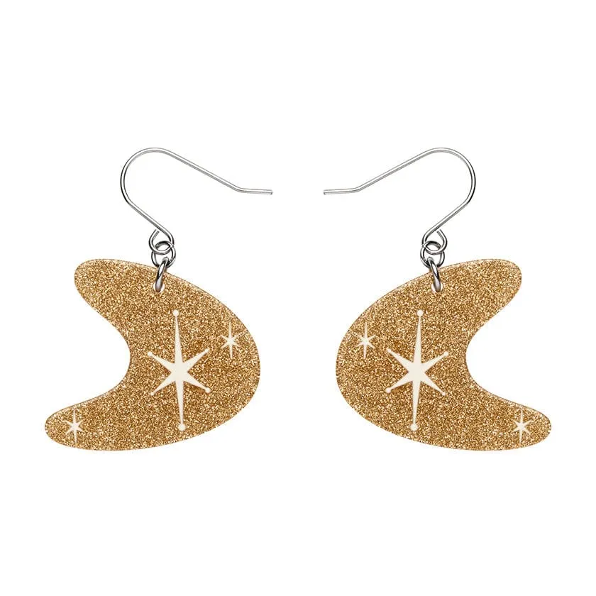 Atomic Boomerang Glitter Drop Earrings - Gold