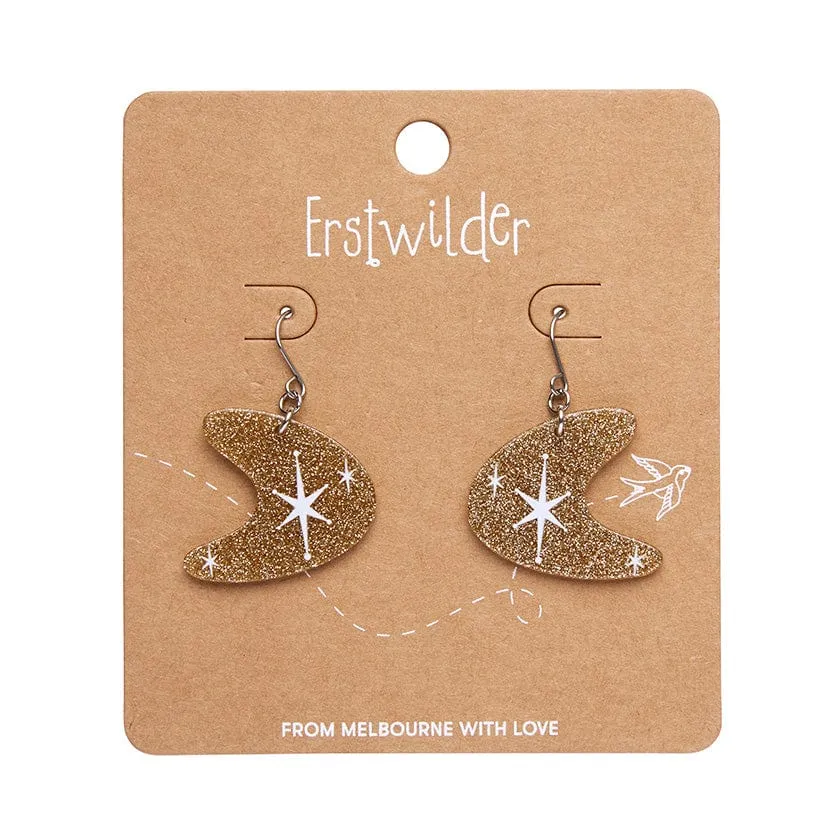 Atomic Boomerang Glitter Drop Earrings - Gold