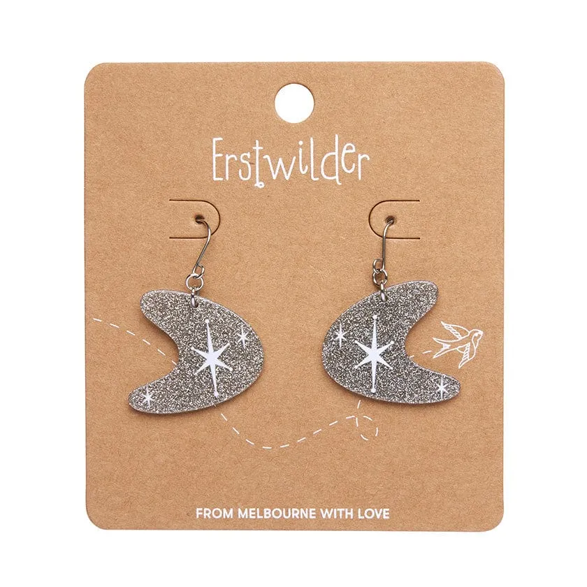 Atomic Boomerang Glitter Drop Earrings - Silver