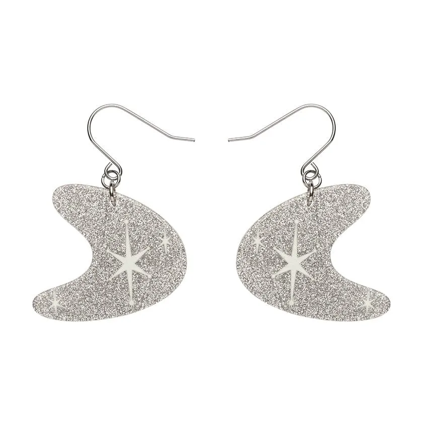 Atomic Boomerang Glitter Drop Earrings - Silver