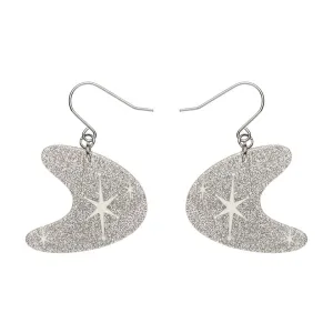 Atomic Boomerang Glitter Drop Earrings - Silver