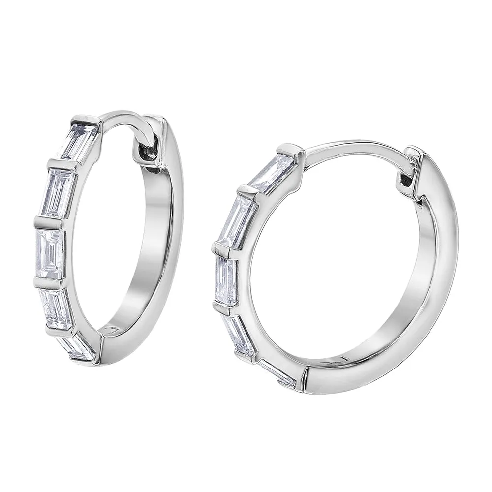 Baguette Cut Diamond Huggie Hoop Earrings