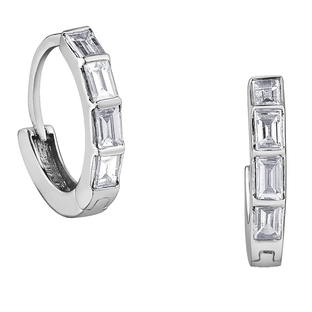 Baguette Cut Diamond Huggie Hoop Earrings