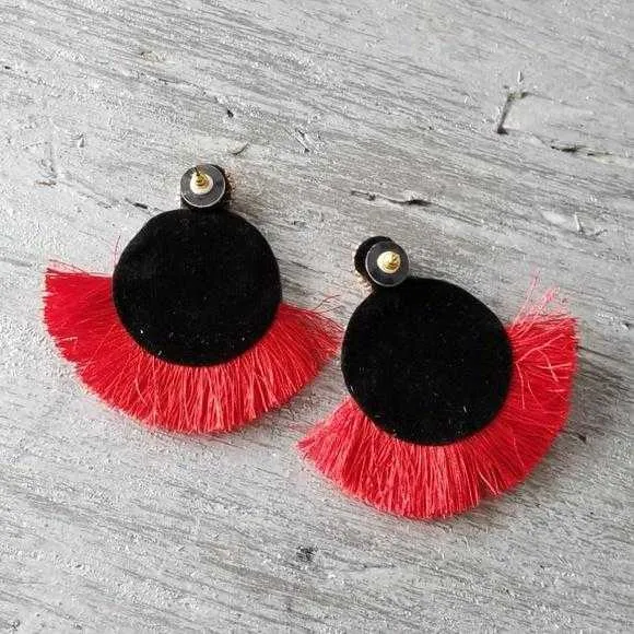 Beads & Tassel Earrings Red